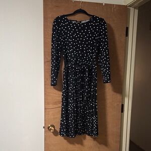Elegant Black Polka Dot Midi Dress